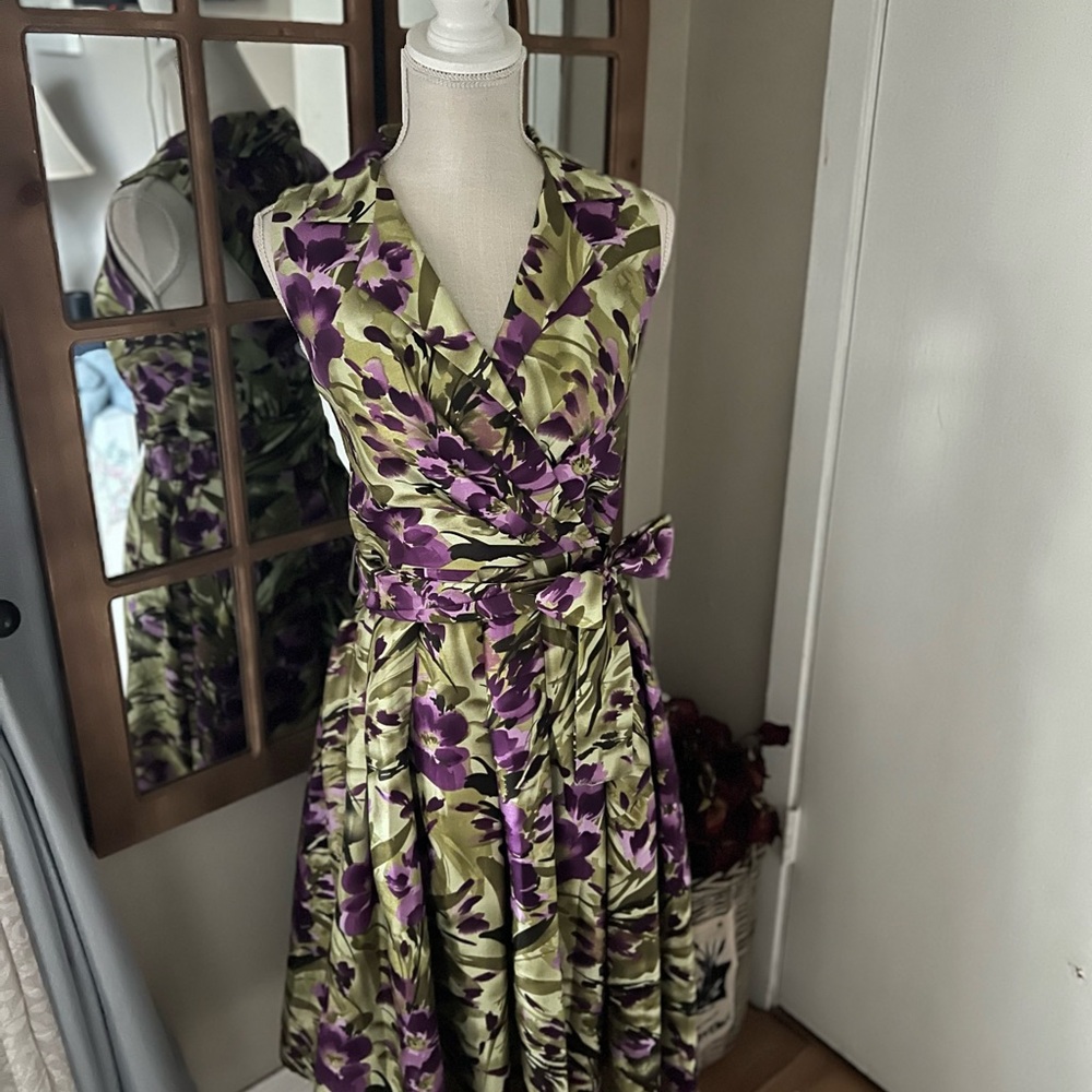 Floral Halter Dress in Green and Purple